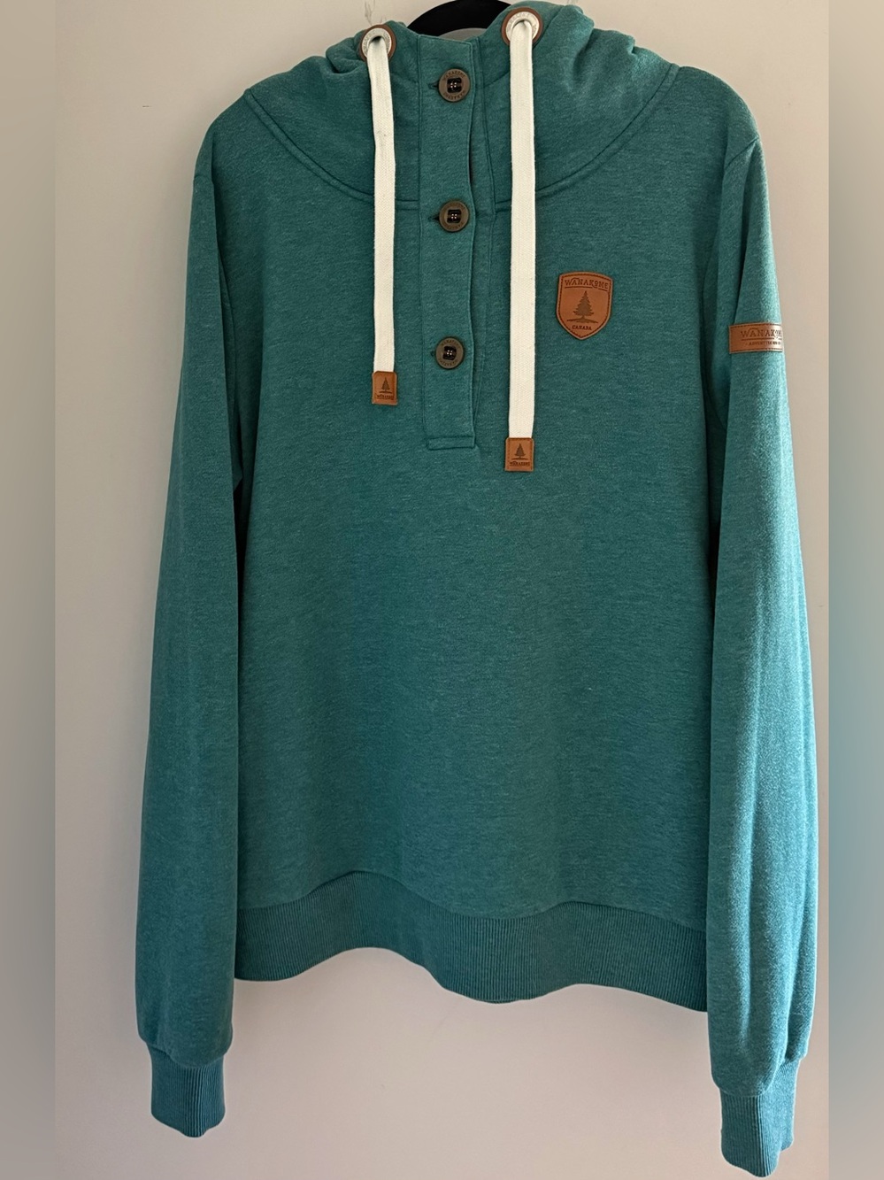 Wanakome Teal Green Hooded Pullover with Contrast Drawstrings